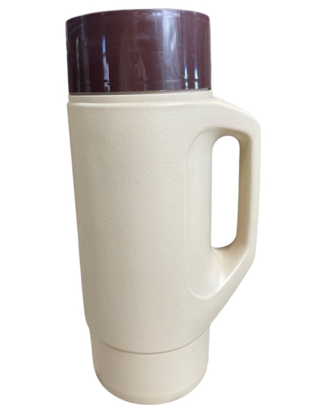 Vintage Thermos Plastic Thermos Bottle #4415  w/ Lid.11.5" Tall Beige Brown